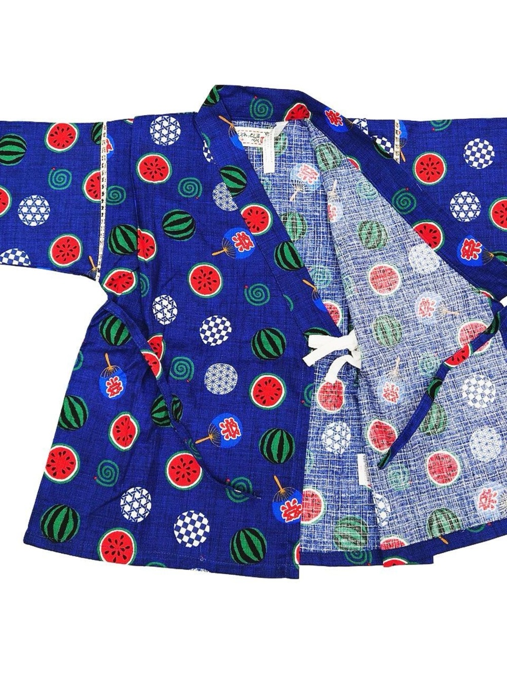 Kids Blue Watermelon Print Japanese Jinbei Set - Picture 3 of 7